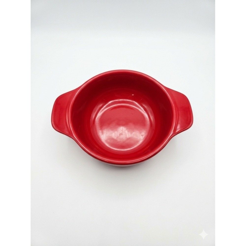 Chantal Red Ceramic Individual Casserole Ramekin Bowls with Handles Set of 4